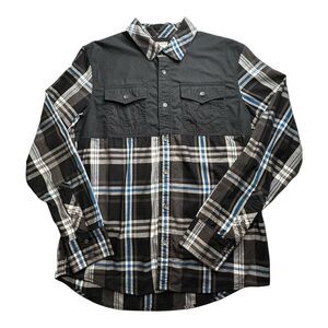 True Religion Shirt Mens Medium Utility Flap Pocket Button Up Plaid Long Sleeve